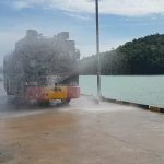 Brimob Kompi 4 Calang Semprot Disinfektan Di Pelabuhan Kota Calang