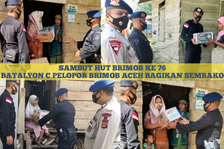 Sambut HUT Brimob Ke 76, Batalyon C Pelopor Bagikan Sembako Kepada Masyarakat Kurang Mampu dan Anak Yatim