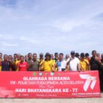 Menyemarakkan HUT Bhayangkara ke 77 Dandim 0107 Asel Dan Anggota Ikut Olahraga Bersama Polres Aceh Selatan