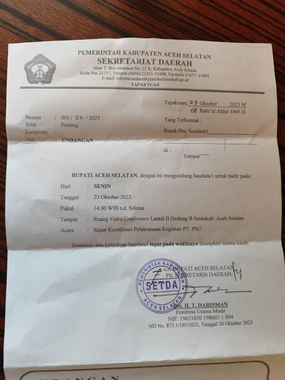 PT. PSU Penuhi Undangan Rapat Dari Pemda Aceh Selatan