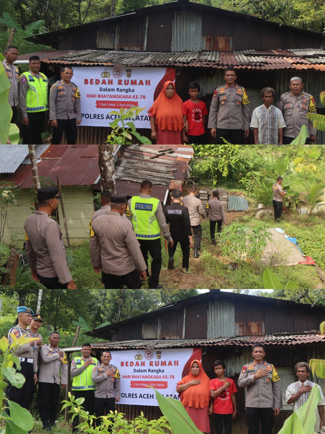 Sambut Hari Bhayangkara 78 Polres Aceh Selatan Lakukan Bakti Sosial Bedah Rumah