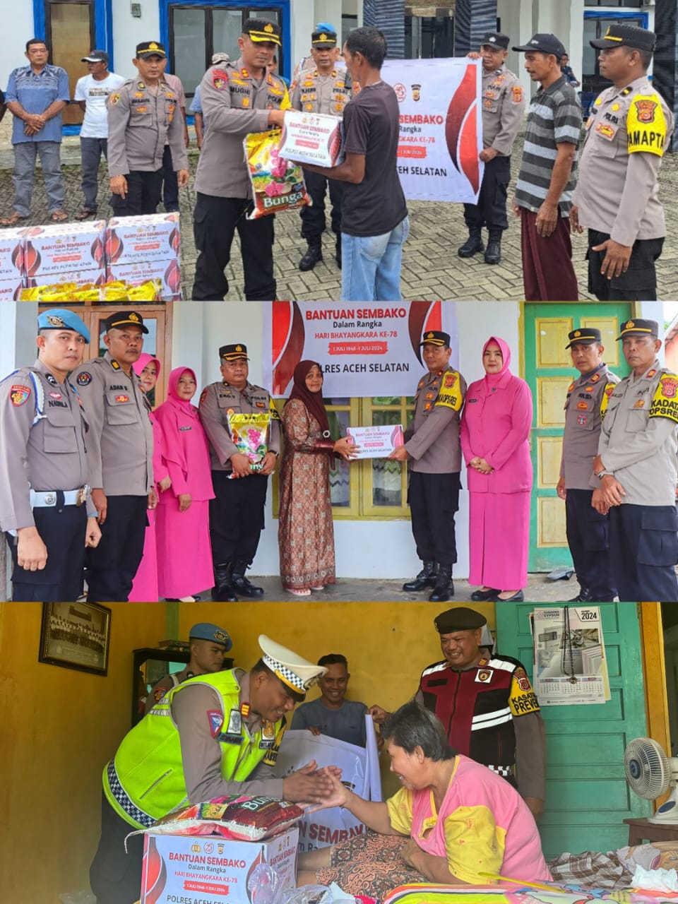 Polres Aceh Selatan Bagikan paket Sembako, Dalam Rangka Menyambut Hari Bhayangkara ke 78