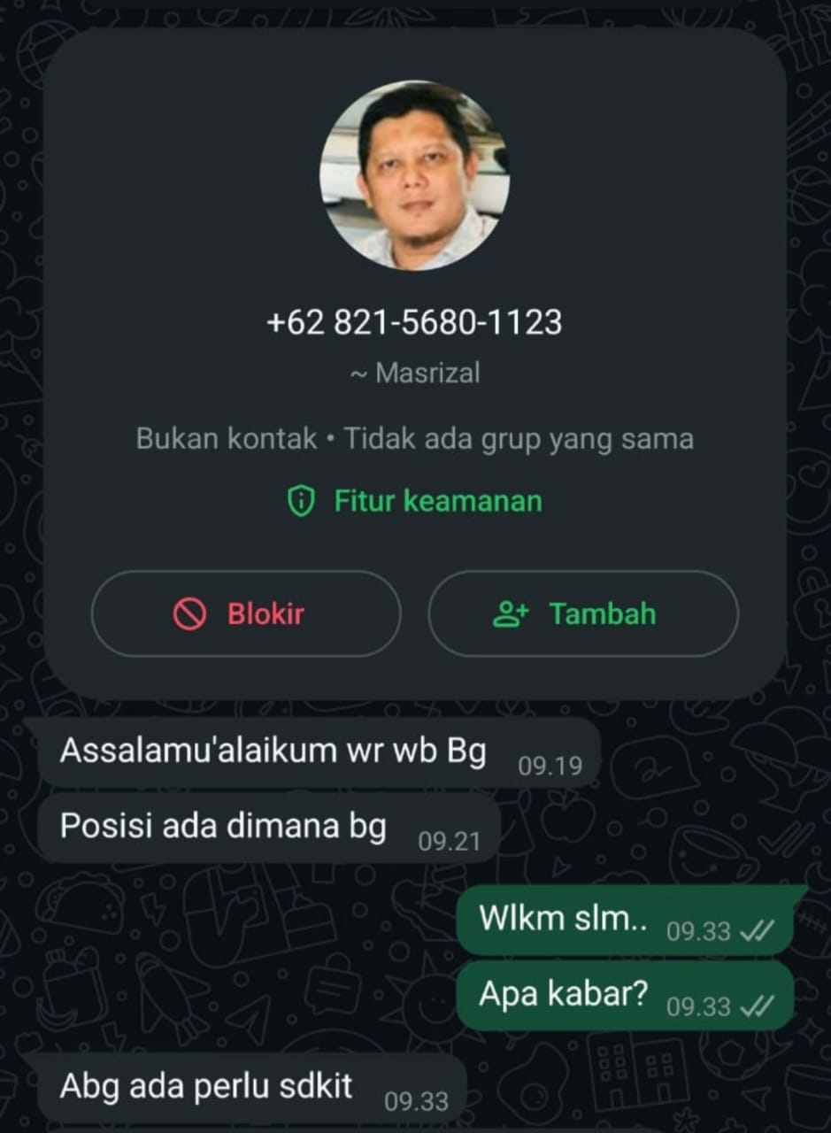 Awas, Ada Oknum Catut Nama PLT Sekda Aceh Selatan Melalui Pesan WhatsApp