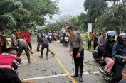 Polres Aceh Selatan Turun Langsung Evakuasi Pohon Tumbang dan Atur Lalu Lintas di Kecamatan Sawang