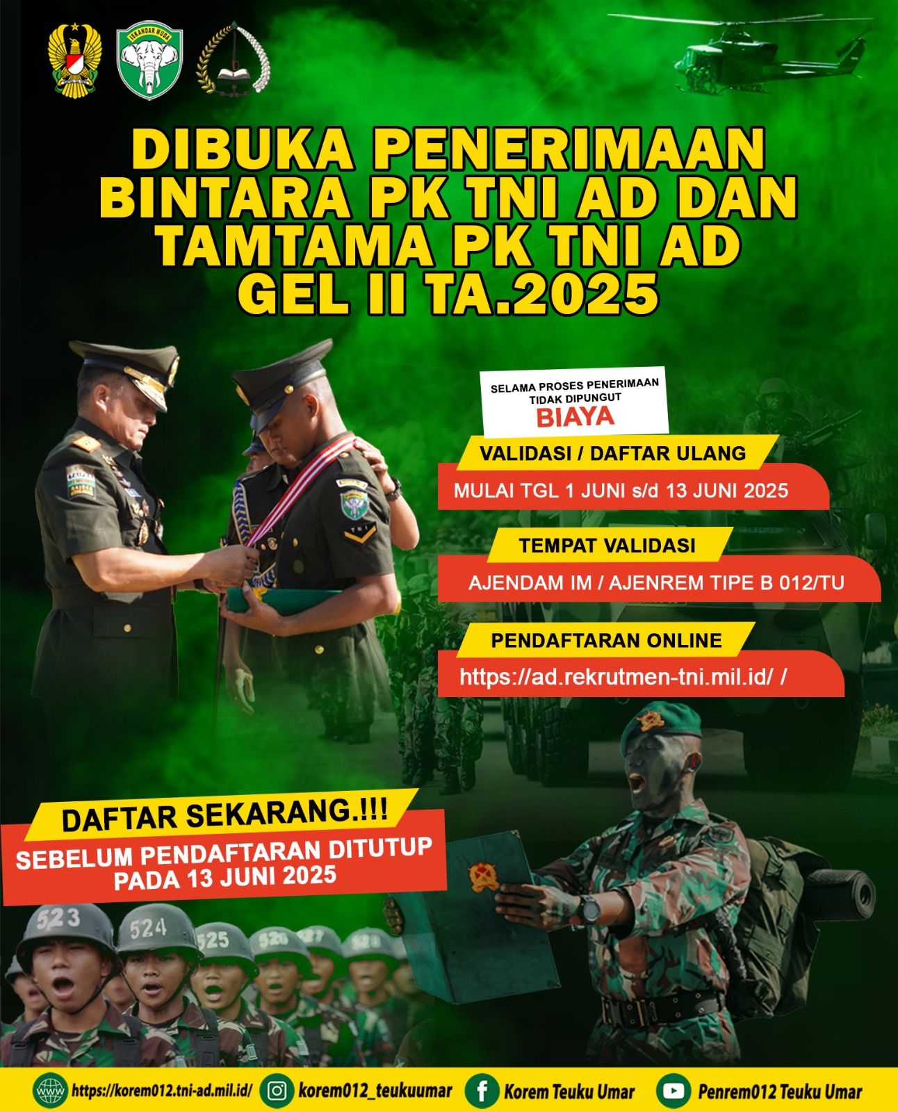 Segera Daftar! Pendaftaran Bintara dan Tamtama Prajurit Karier TNI AD Masih Dibuka Hingga 13 Juni 2025