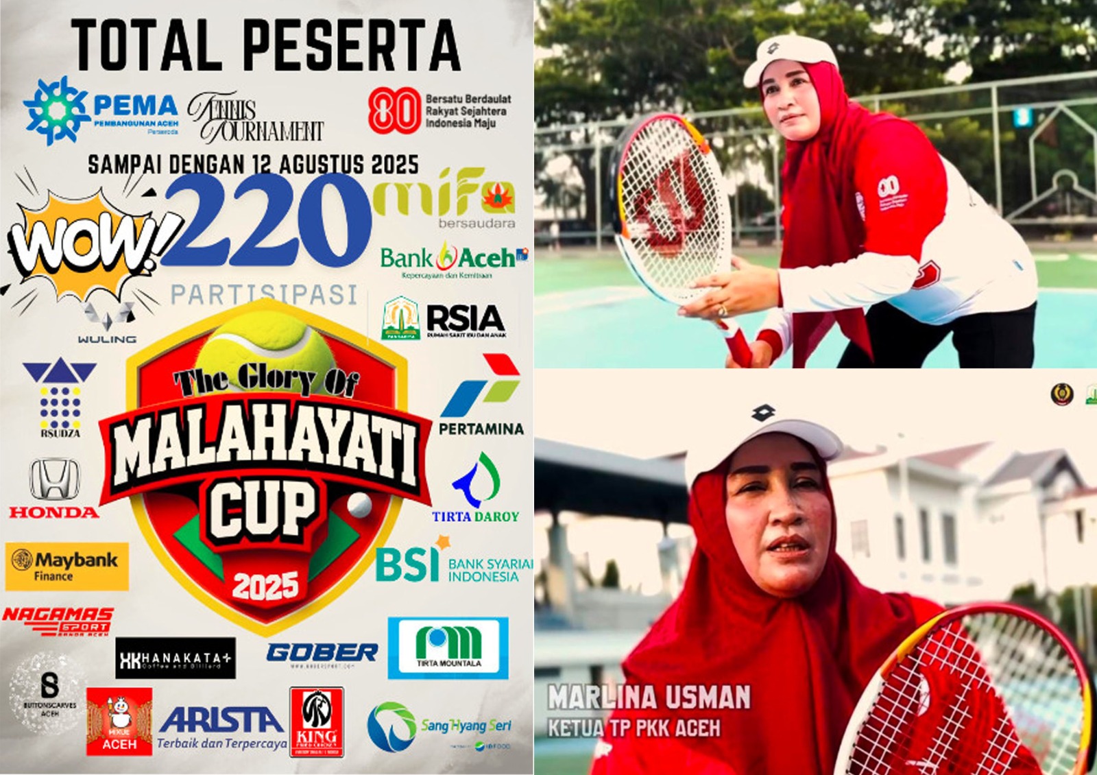 The Glory Malahayati Cup 2025 Panaskan HUT ke-80 RI di Aceh, Hadirkan 228 Petenis dari Berbagai Kategori