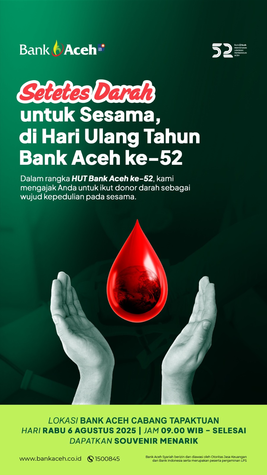 Dalam Rangka Menyambut HUT ke-52, Bank Aceh Cabang Tapaktuan Ajak Masyarakat Donor Darah