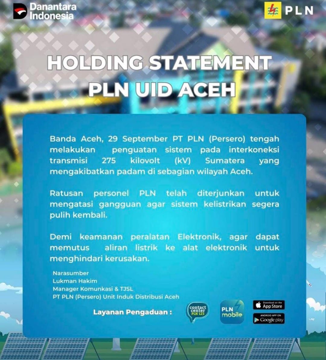 Sebagian Besar Wilayah Aceh Terjadi Pemadaman Listrik