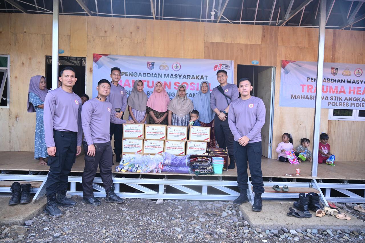 Bantuan Sosial untuk Warga Huntara Tangse, Wujud Empati Mahasiswa STIK Angkatan 83/WPS