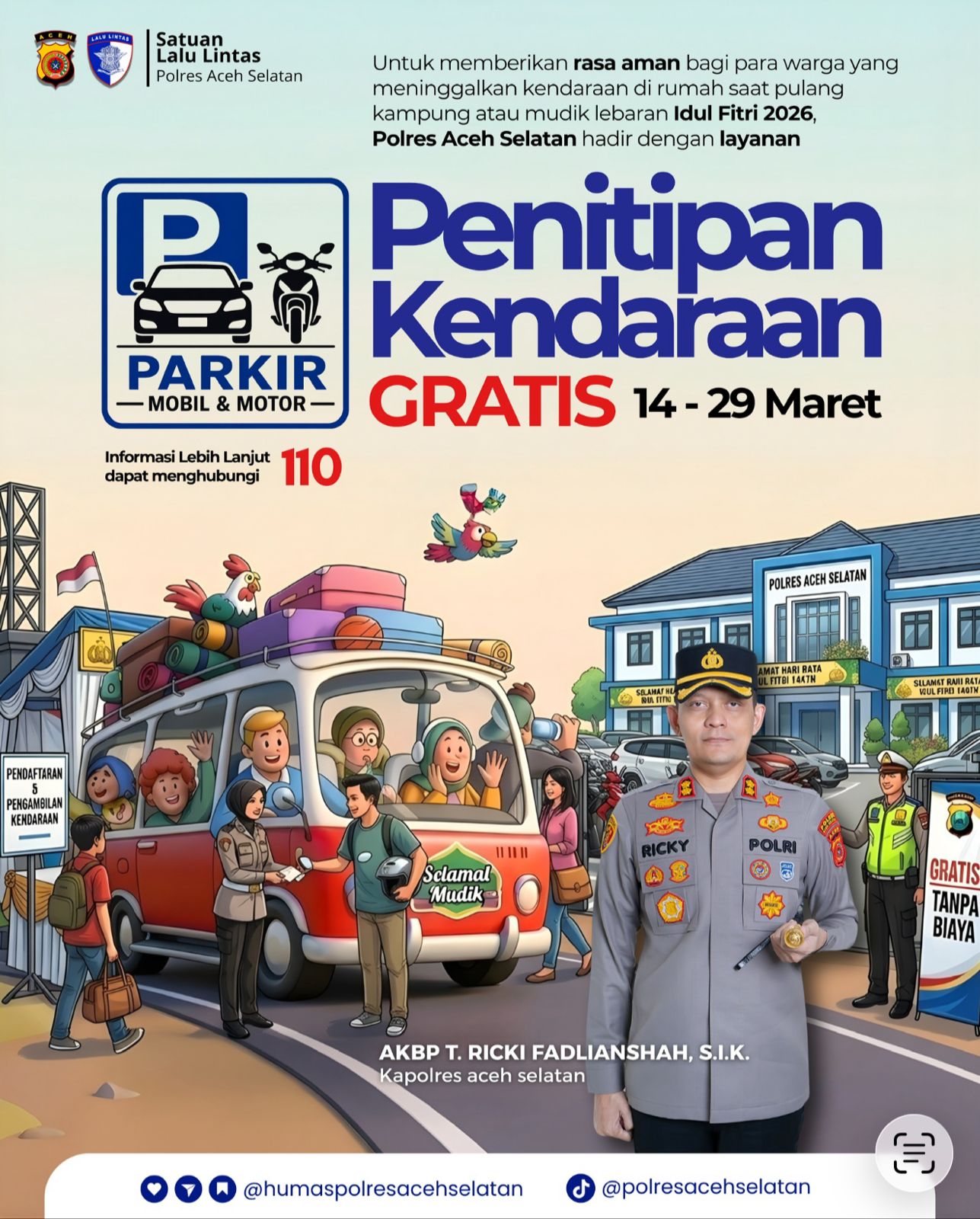 Tak Perlu Khawatir Tinggal Kendaraan Saat Mudik, Polres Aceh Selatan Sediakan Penitipan Gratis