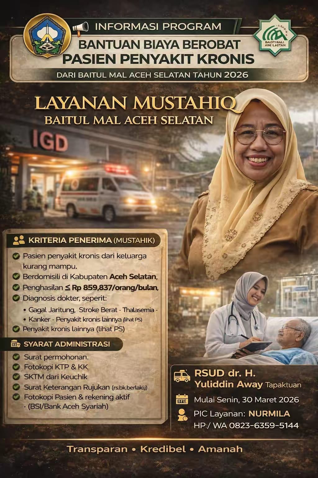 Saat Sakit Tak Lagi Sendiri: Baitul Mal Aceh Selatan Permudah Akses Bantuan di Rumah Sakit